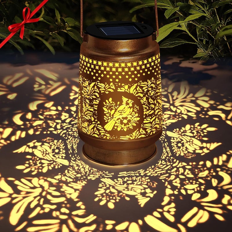 ostritec Christmas Gifts Cardinal Solar Lanterns Outdoor Waterproof Hanging Solar Lights, Cardinal Garden Decor Birthday Gifts for Women Mom, Hanging Metal Garden Lights for Yard Patio Lawn Landscape - Image 1